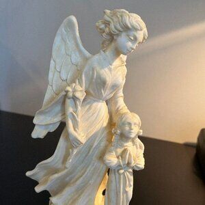 Vintage Bianchi G. Ruggeri 8-inch Guardian Angel & Praying Girl Sculpture, Italy